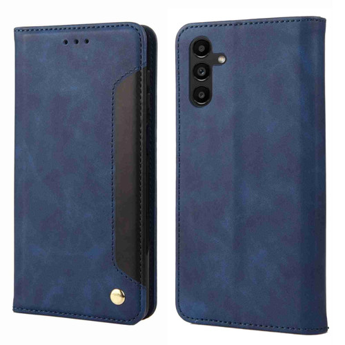 Samsung Galaxy S24+ 5G Skin Feel Splicing Leather Phone Case - Blue