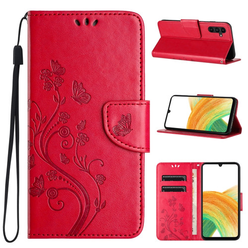 Samsung Galaxy S24+ 5G Butterfly Flower Pattern Flip Leather Phone Case - Red