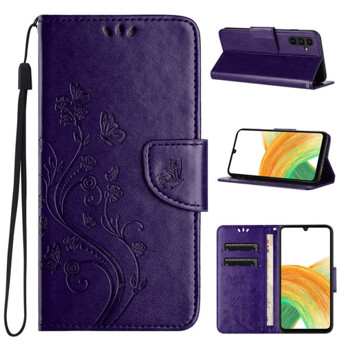 Samsung Galaxy S24+ 5G Butterfly Flower Pattern Flip Leather Phone Case - Dark Purple