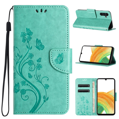 Samsung Galaxy S24+ 5G Butterfly Flower Pattern Flip Leather Phone Case - Green