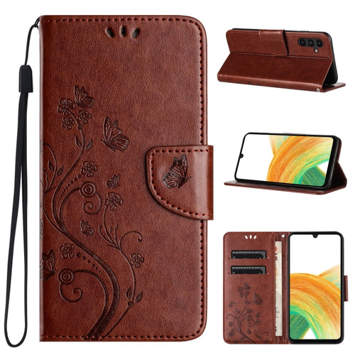 Samsung Galaxy S24+ 5G Butterfly Flower Pattern Flip Leather Phone Case - Brown