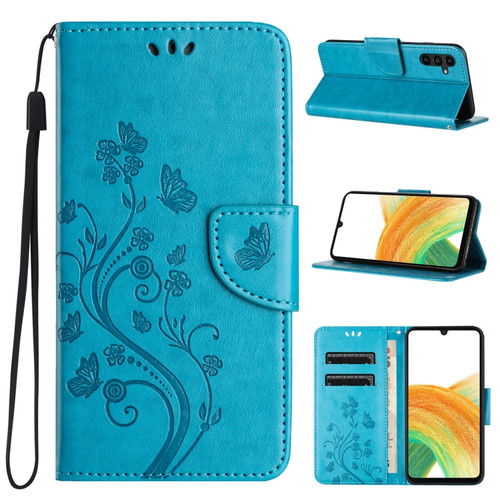 Samsung Galaxy S24+ 5G Butterfly Flower Pattern Flip Leather Phone Case - Blue