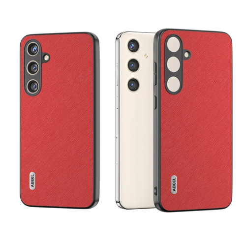 Samsung Galaxy S24+ 5G ABEEL Cross Texture Genuine Leather Phone Case - Red