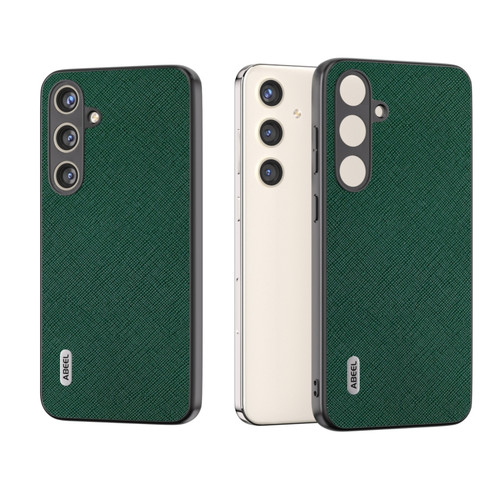 Samsung Galaxy S24+ 5G ABEEL Cross Texture Genuine Leather Phone Case - Green
