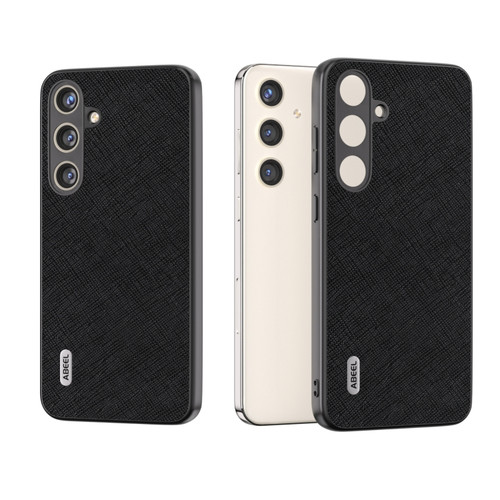 Samsung Galaxy S24+ 5G ABEEL Cross Texture Genuine Leather Phone Case - Black