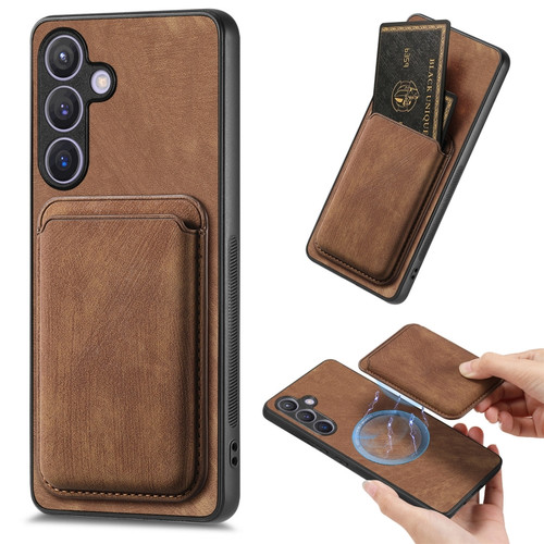 Samsung Galaxy S24+ 5G Retro Leather Card Bag Magnetic Phone Case - Brown
