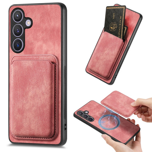 Samsung Galaxy S24+ 5G Retro Leather Card Bag Magnetic Phone Case - Pink