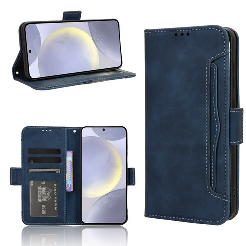 Samsung Galaxy S24+ 5G Skin Feel Calf Texture Card Slots Leather Phone Case - Blue