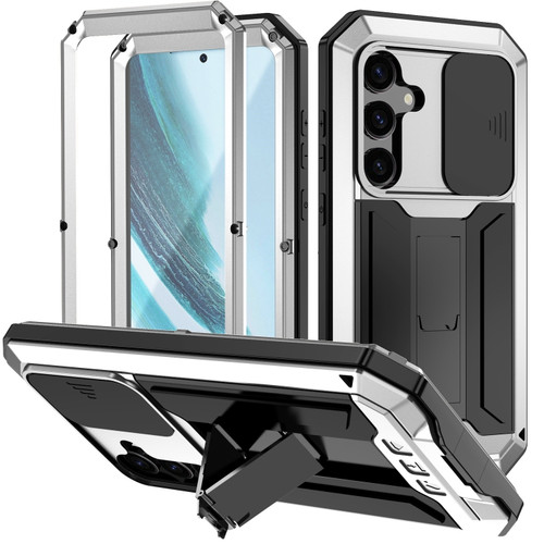 Samsung Galaxy S24+ 5G R-JUST Sliding Camera Life Waterproof Holder Phone Case - Silver