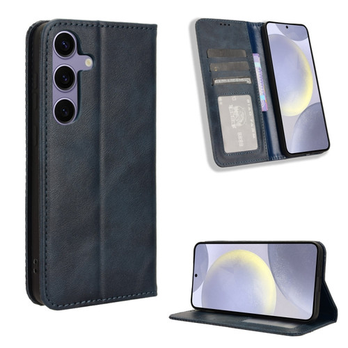 Samsung Galaxy S24+ 5G Magnetic Buckle Retro Texture Leather Phone Case - Blue