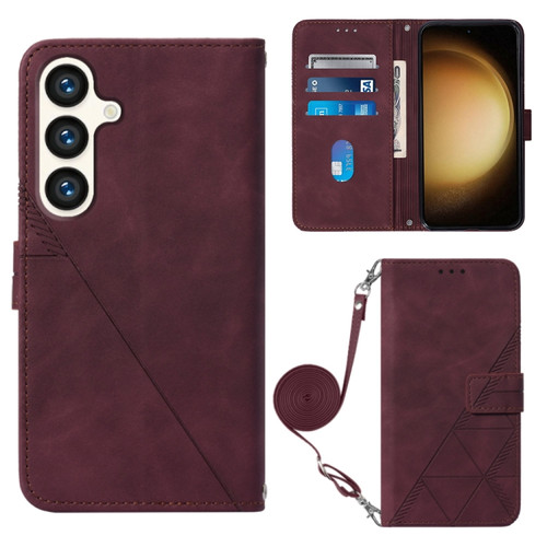 Samsung Galaxy S24+ 5G Crossbody 3D Embossed Flip Leather Phone Case - Wine Red