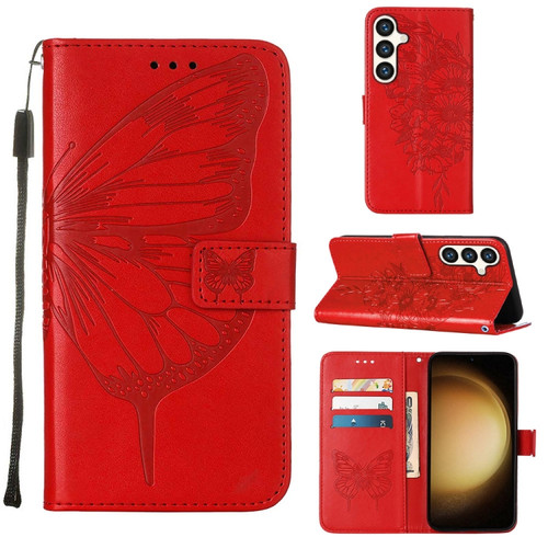 Samsung Galaxy S24+ 5G Embossed Butterfly Leather Phone Case - Red