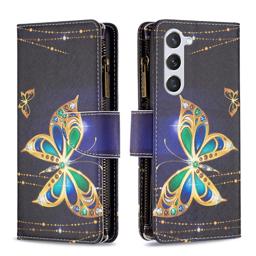 Samsung Galaxy S24 5G Colored Drawing Pattern Zipper Leather Phone Case - Big Butterfly
