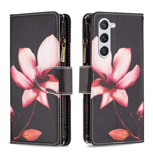 Samsung Galaxy S24 5G Colored Drawing Pattern Zipper Leather Phone Case - Lotus