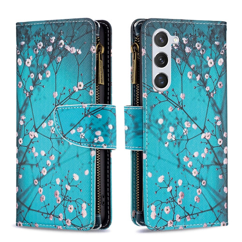 Samsung Galaxy S24 5G Colored Drawing Pattern Zipper Leather Phone Case - Plum Blossom