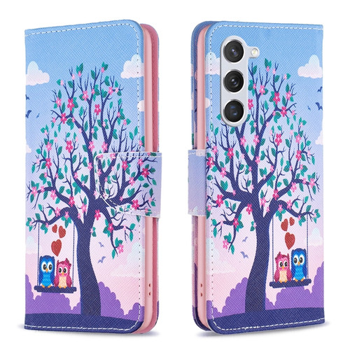 Samsung Galaxy S24 5G Colored Drawing Pattern Leather Phone Case - Owl