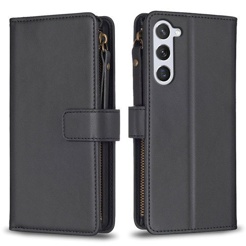 Samsung Galaxy S24 5G 9 Card Slots Zipper Wallet Leather Flip Phone Case - Black