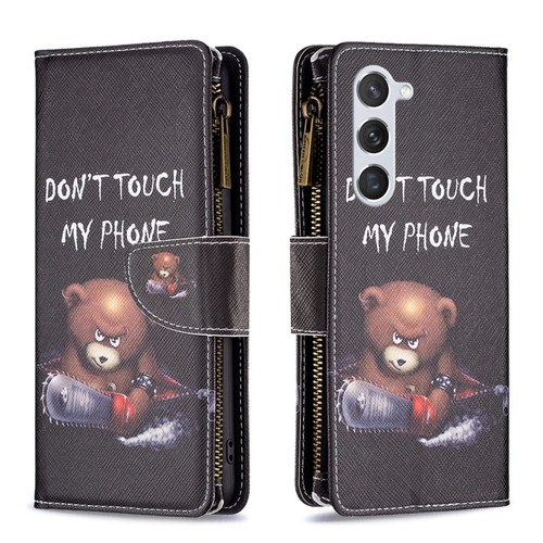 Samsung Galaxy S24 5G Colored Drawing Pattern Zipper Leather Phone Case - Bear