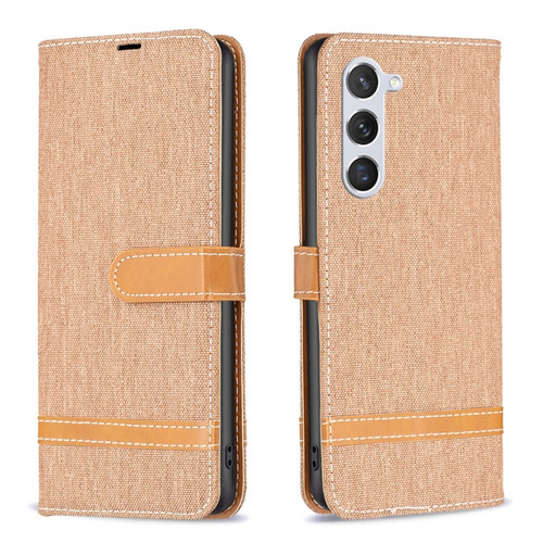 Samsung Galaxy S24 5G Color Block Denim Texture Leather Phone Case - Brown