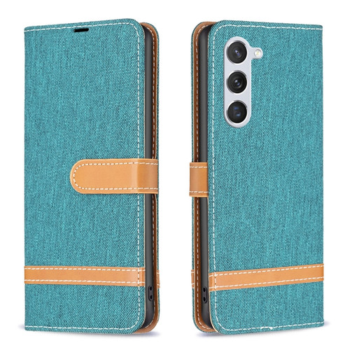 Samsung Galaxy S24 5G Color Block Denim Texture Leather Phone Case - Green