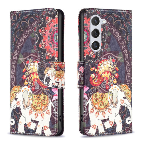 Samsung Galaxy S24 5G Colored Drawing Pattern Leather Phone Case - Flowers Elephant