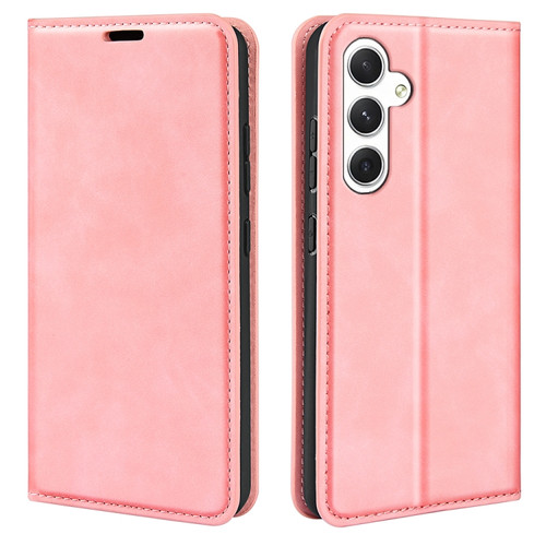 Samsung Galaxy S24 5G Retro-skin Magnetic Suction Leather Phone Case - Pink