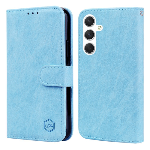 Samsung Galaxy S24 5G Skin Feeling Oil Leather Texture PU + TPU Phone Case - Light Blue