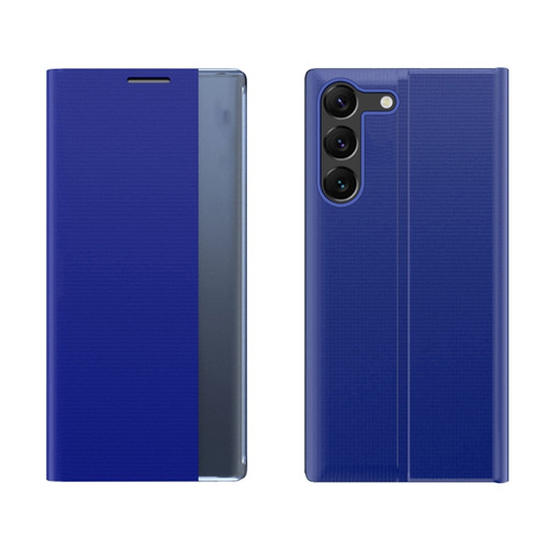 Samsung Galaxy S24 5G Adsorption Holder Plain Fabric Leather Phone Case - Blue