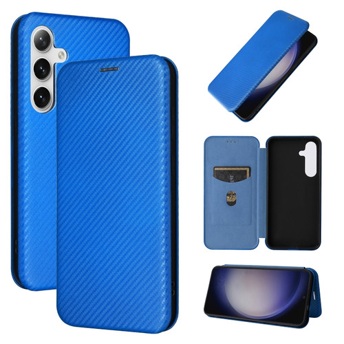 Samsung Galaxy S24 5G Carbon Fiber Texture Flip Leather Phone Case - Blue