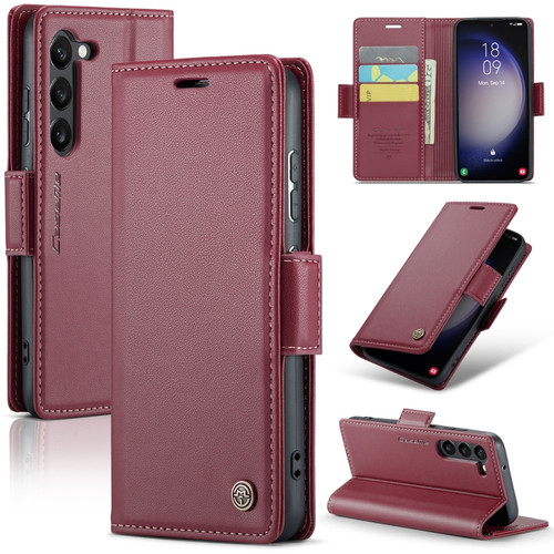 Samsung Galaxy S24 CaseMe 023 Butterfly Buckle Litchi Texture RFID Anti-theft Leather Phone Case - Wine Red