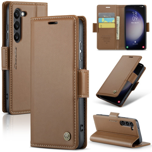 Samsung Galaxy S24 CaseMe 023 Butterfly Buckle Litchi Texture RFID Anti-theft Leather Phone Case - Brown