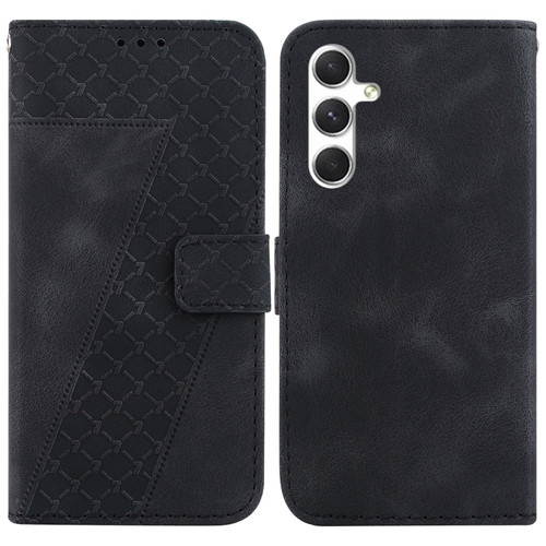 Samsung Galaxy S24 5G 7-shaped Embossed Leather Phone Case - Black