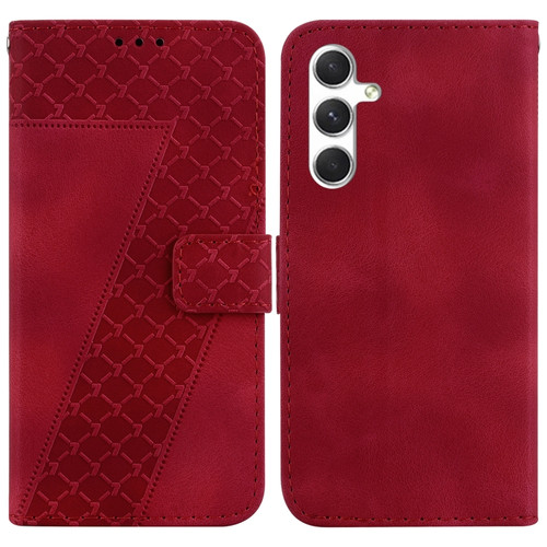 Samsung Galaxy S24 5G 7-shaped Embossed Leather Phone Case - Red