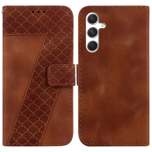 Samsung Galaxy S24 5G 7-shaped Embossed Leather Phone Case - Brown