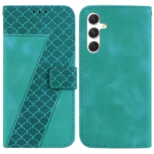 Samsung Galaxy S24 5G 7-shaped Embossed Leather Phone Case - Green