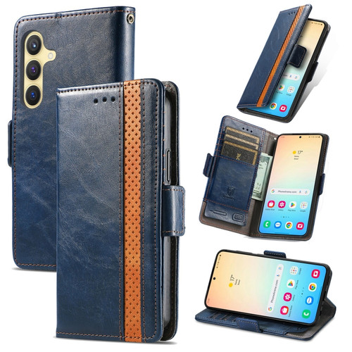 Samsung Galaxy S24 5G CaseNeo Splicing Dual Magnetic Buckle Leather Phone Case - Blue