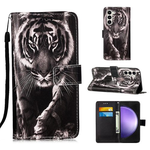 Samsung Galaxy S24 5G Colored Drawing Pattern Plain Weave Leather Phone Case - Black And White Tiger