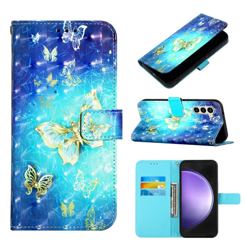 Samsung Galaxy S24 5G 3D Painting Horizontal Flip Leather Phone Case - Golden Butterfly