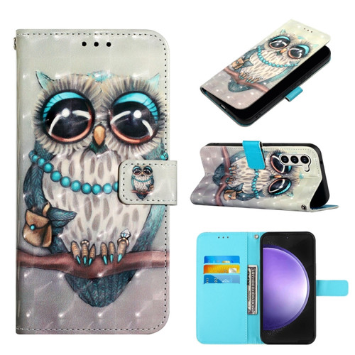 Samsung Galaxy S24 5G 3D Painting Horizontal Flip Leather Phone Case - Grey Owl