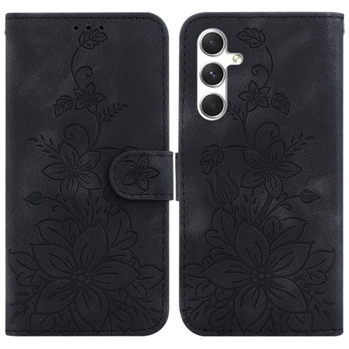Samsung Galaxy S24 5G Lily Embossed Leather Phone Case - Black