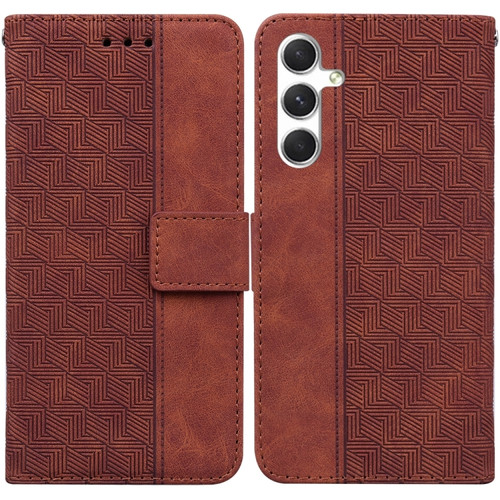 Samsung Galaxy S24 5G Geometric Embossed Leather Phone Case - Brown