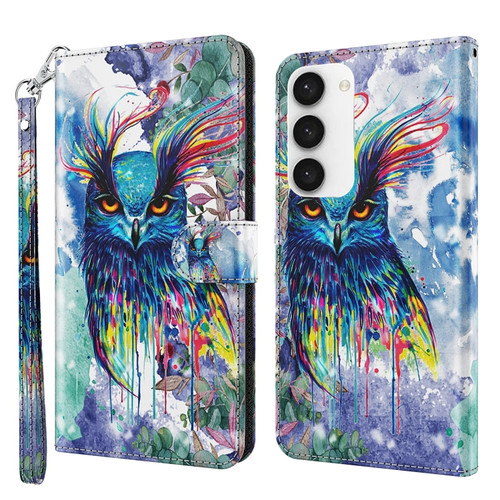 Samsung Galaxy S24 5G 3D Painting Pattern Flip Leather Phone Case - Watercolor Owl