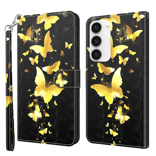 Samsung Galaxy S24 5G 3D Painting Pattern Flip Leather Phone Case - Gold Butterfly