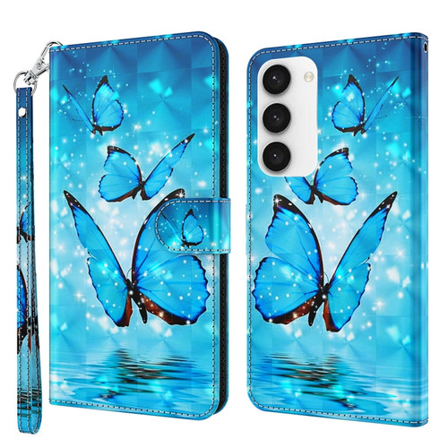 Samsung Galaxy S24 5G 3D Painting Pattern Flip Leather Phone Case - Three Butterflies