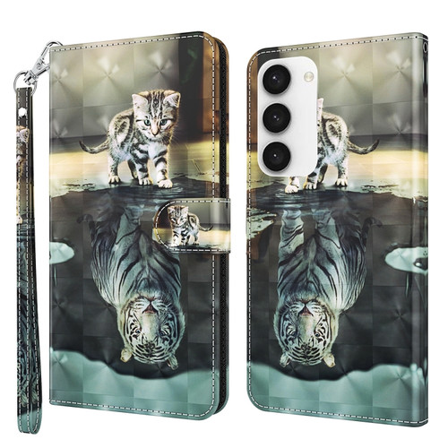 Samsung Galaxy S24 5G 3D Painting Pattern Flip Leather Phone Case - Cat Tiger