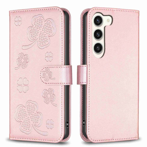 Samsung Galaxy S24 5G Four-leaf Embossed Leather Phone Case - Pink