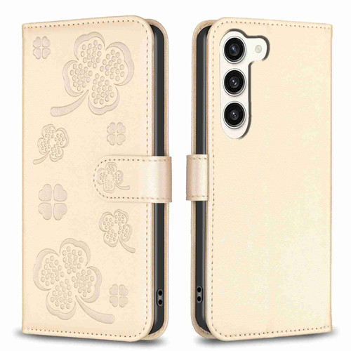 Samsung Galaxy S24 5G Four-leaf Embossed Leather Phone Case - Gold