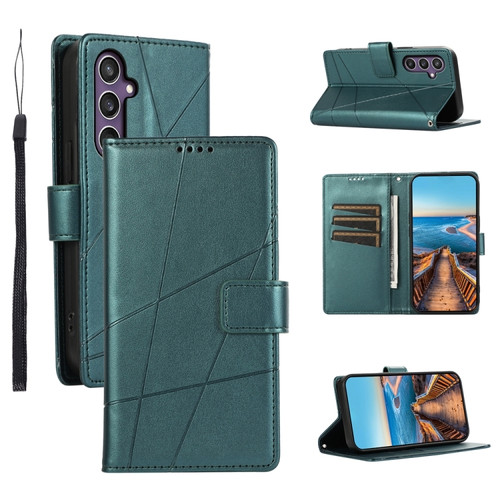 Samsung Galaxy S24 5G PU Genuine Leather Texture Embossed Line Phone Case - Green