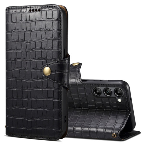 Samsung Galaxy S24 5G Denior Crocodile Texture Oil Edge Leather Phone Case - Black