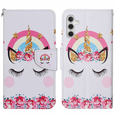 Samsung Galaxy S24 5G Colored Drawing Pattern Leather Phone Case - Crown Unicorn